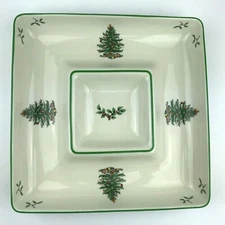 Spode Christmas Tree Square Chip and Dip Serving Tray All In One Bowl Plate 