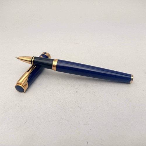 WATERMAN L'ETALON INDIGO BLUE LACQUER ROLLERBALL PEN STUNNING VINTAGE 90s BOXED - Picture 2 of 9