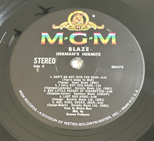 Herman's Hermits "Blaze" 1967 US MGM Stereo SE 4478 EX / EX Condition - Picture 5 of 8