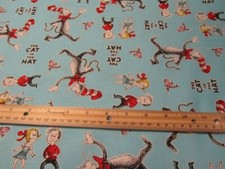 Blue Dr Seuss Cat In The Hat Character Cotton Fabric by the Yard