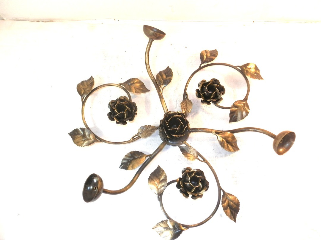 Plafoniera Prestigio ROSE Ferro Battuto Nero Oro - Lampadario Design