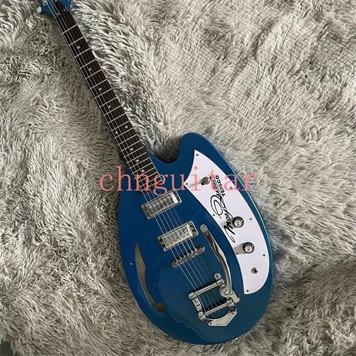 Metallic Blue May Queen Electric Guitar Semi-Hollow H-H Pickups Chrome Hardware