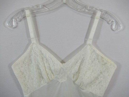 Vintage 50s Aristocraft Satin Dress Full Slip Women 36 Ivory Nylon Lace Trim - Picture 2 of 6