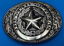 The Great State Of Texas Star Flag Olive Branch Silver Color Oval Belt Buckle