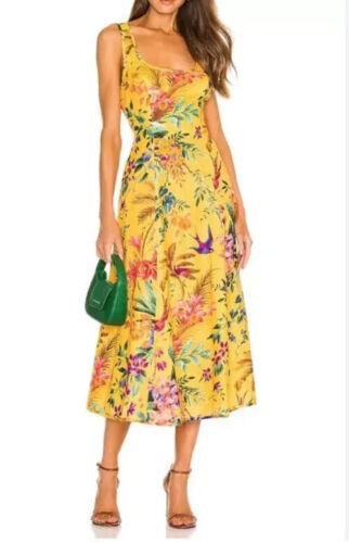 Zimmermann tropicana yellow floral cutout midi dress size 3
