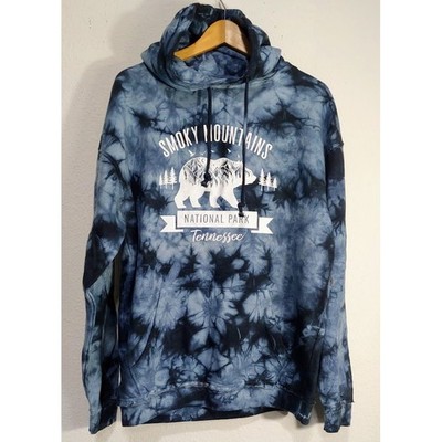 Smoky Mountains National Park Hoodie Mens L Blue Tie Dye NWT Cotton Blend