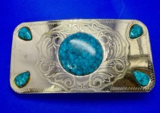 Southwestern Turquoise Stone Native American Belt Buckle Huge Over 5" Wide 