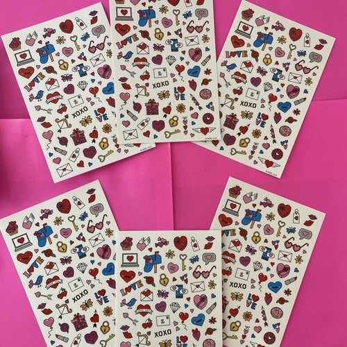 π7 Lot -SHEETS !! LOVE Sticker Sheets Hearts XO Dog Cat ROMANCE I Love You - Picture 5 of 6