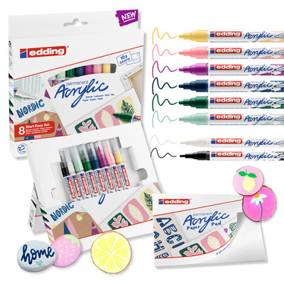 Edding Start Easy Set - Acrylic Paint Pens Waterproof Fine And Medium Incl.