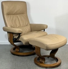 Ekornes Stressless Medium "Atlantic" Leather Swivel Recliner Chair & Ottoman