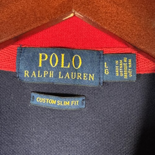 Ralph Lauren Polo Shirt Mens L Blue Custom Slim Fit Rugby Kicker Bear USA Flag - Picture 4 of 11