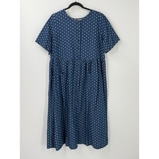 Modest Blue Polka Dot Denim Button Front Dress Jumper Pockets sz 14W Trad wife