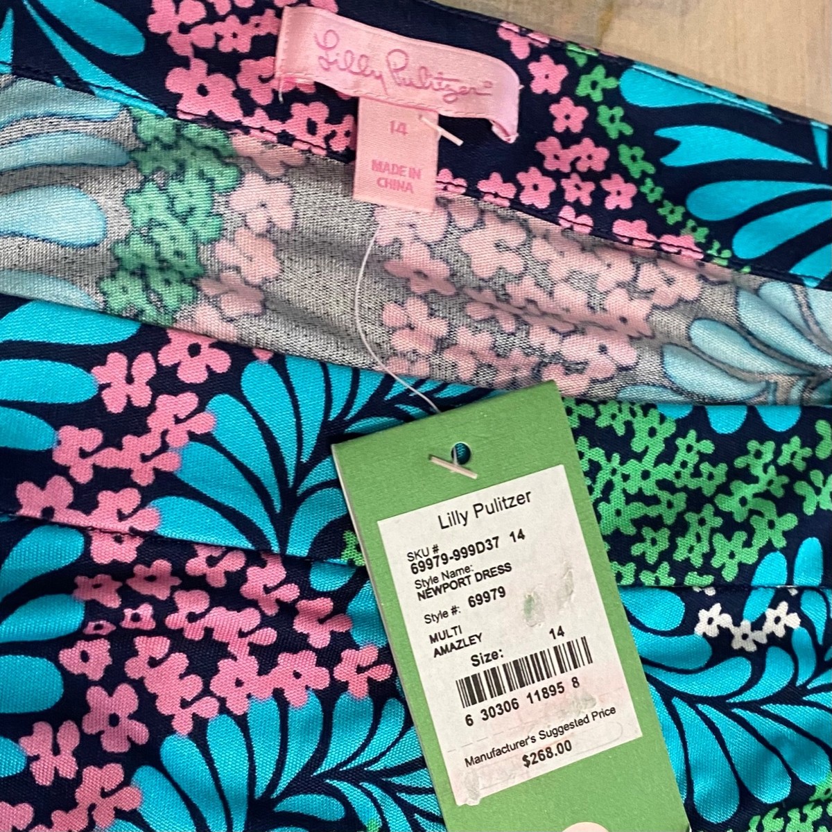 スタイリッシュ LILLY PULTIZER SILK Dress Size 14 NWT Newport Paisley Jersey Blue