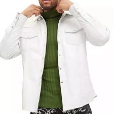 New Men's Classic White Leather Shirt| Genuine Soft Sheepskin leather Shirt XL.