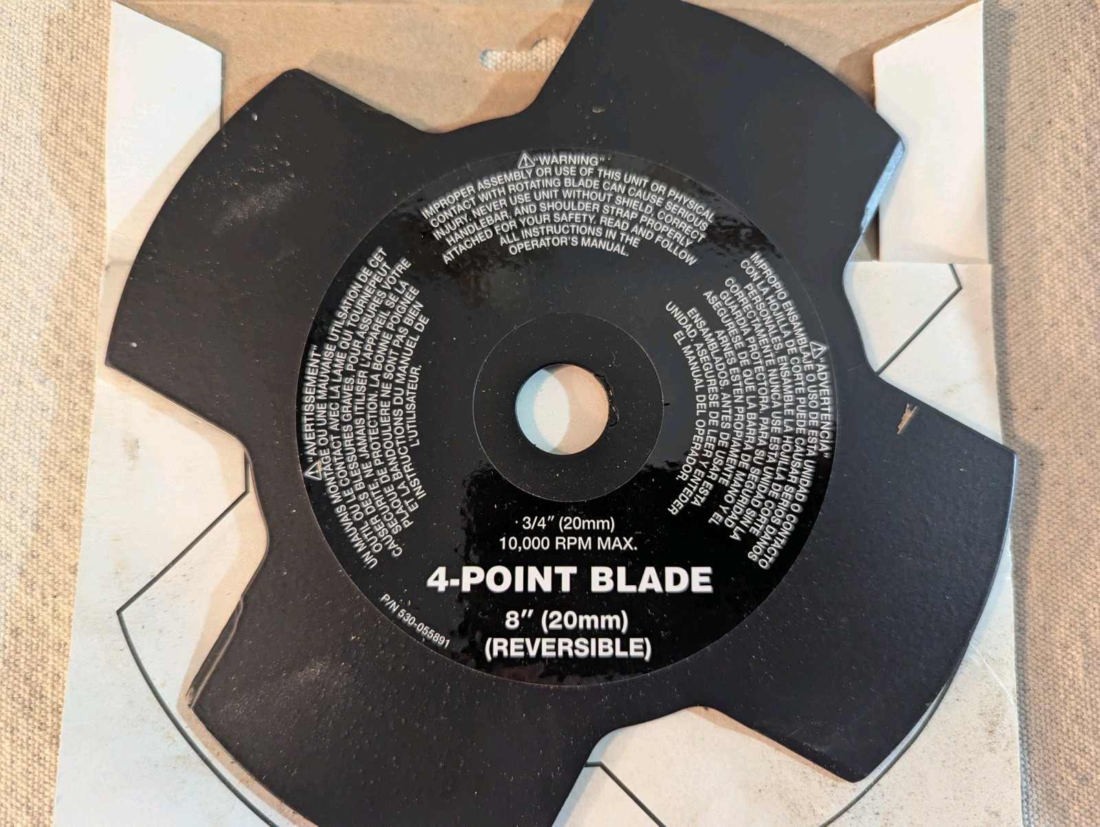 Weed Blade 3/4" Arbor 8" 4 Point  Blade Reversible 10,000 RP
