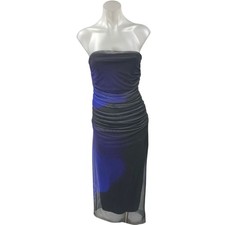 Zara Blue Black Colorblock Strapless Tube Bandeau Mini Bodycon Dress Size S