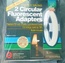 SEALED Two Energy Saver Circular Fluorescent Adapters with Bulbs Model 5000-2B