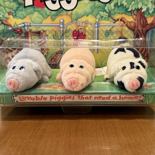 NOS 1997 Galoob Pound Piggies Sealed 3 Baby Pigs Gray Pink Black Specked - Picture 2 of 8
