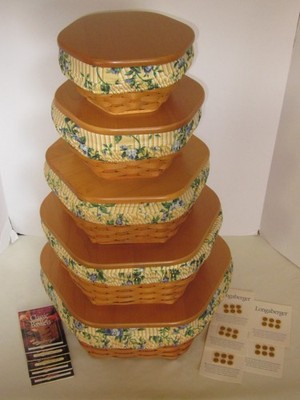 Longaberger Set of 5 Generations Baskets + Protectors + Liners + Lids ~ Storage