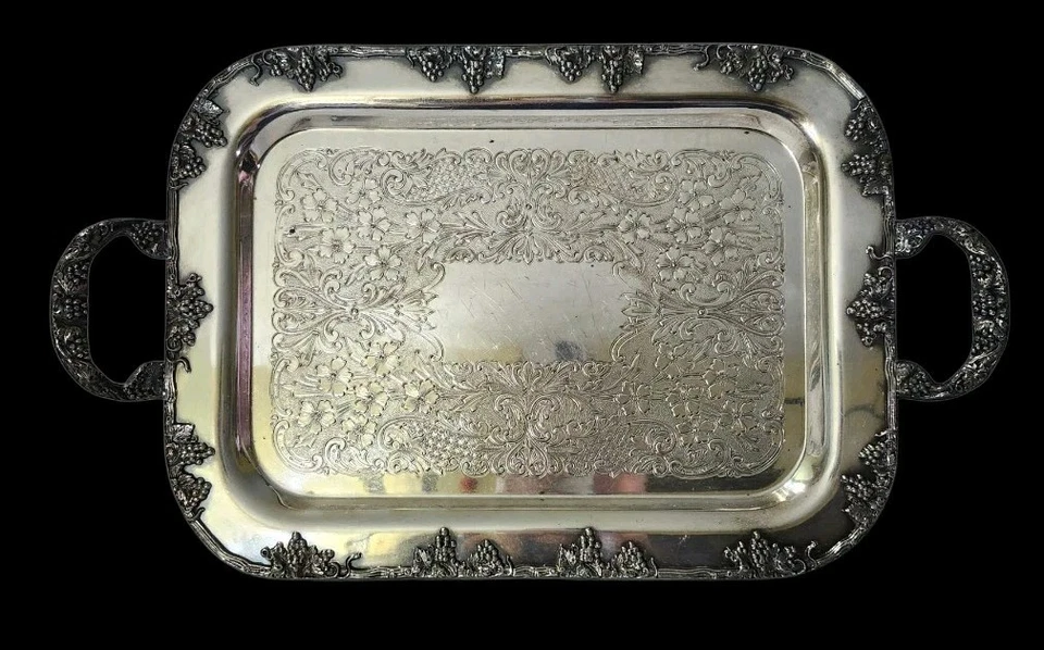 Bandeja para servir mayordomos estilo victoriano enchapada en plata Oneida de colección 20" W  Foto 2 de 4