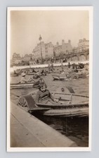 Old B&W Photo Girl in Wooden Paddle Boat Boating Lake Seaside Holiday