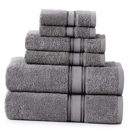 Luxury 6-Piece 100% Cotton Quick-Dry Bath Towel Set in Cool Grey