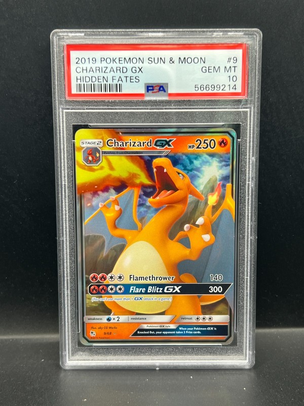 Pokemon PSA 10 GEM MT Charizard GX 9/68 Hidden Fates Holofoil S#9214