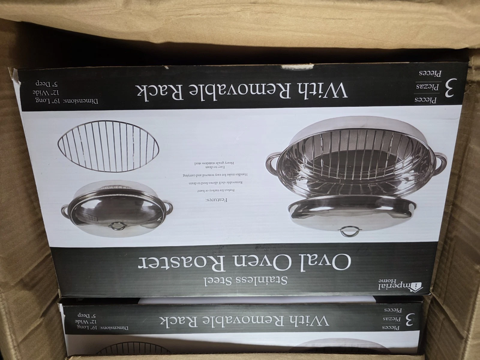 Imperial Home Stainless Steel Oval Roasting Tray Set w/Lid & Rack, 3-Pc