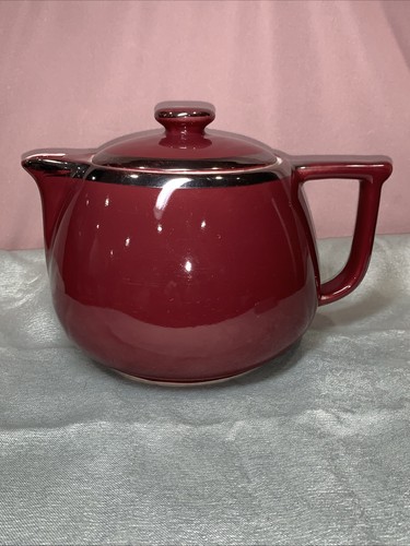 Vtg Hall China Coffee Tea Pot Superior Quality Kitchenware Maroon Silver - Picture 1 of 12