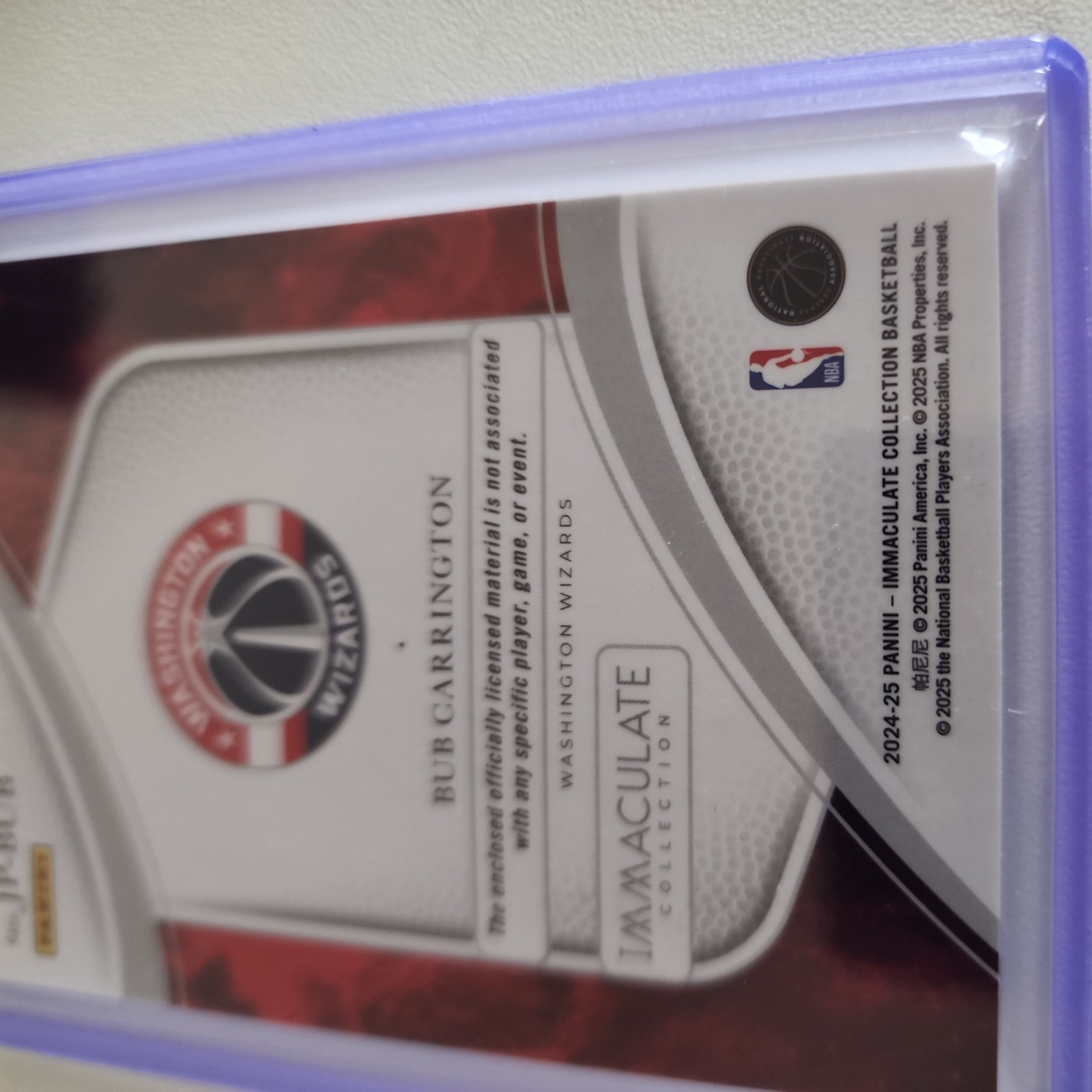 2024-25 Panini Immaculate Bub Carrington RC Rookie Jersey Number Jumbo Patch /50