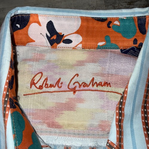Robert Graham Shirt Men’s XL Blue Orange Striped Flip Cuff Preppy Button Up - Bild 3 von 13