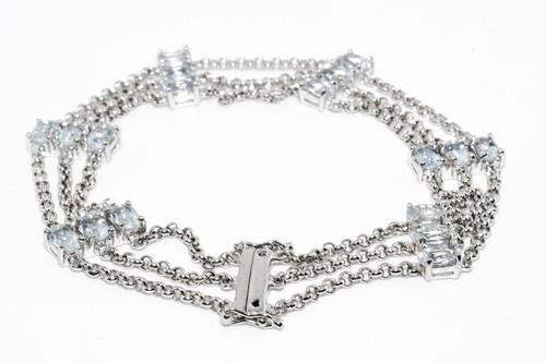 $1,000 .925 Sterling Silver 5.50CT Natural Aquamarine Three-Row Link Bracelet - 第 5/9 張圖片