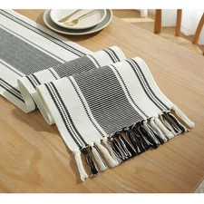 Boho Table Runner Balck and White for Modern Farmhouse Decor, Natural Cotton ...