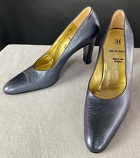 Vintage Bruno Magli Italy Slate Blue Pumps Textured Leather Classic Heels 8.5B