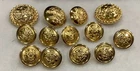 Set of 13 Uniform Buttons...Gold tone Metal...