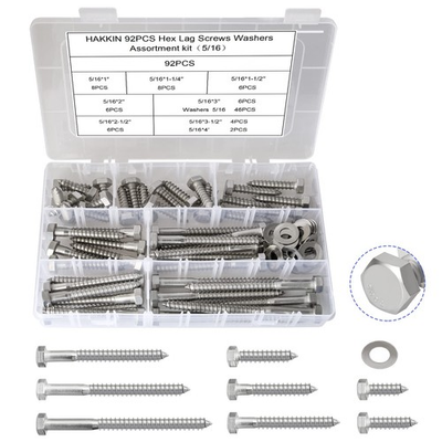 #ad #ad 5 16quot; Hex Lag Bolts Screws Washer Assortment Kit 1quot; 1 1 4quot; 1 1 2quot; 2quot; 2 1 2quot; 3... $40.46