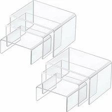 6 Pc Small Clear Acrylic Jewelry Display Risers Showcase Fixtures Bakery