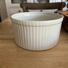 Pillivuyt White Ribbed Souffle Dish Casserole Porcelain France 7x3.75”