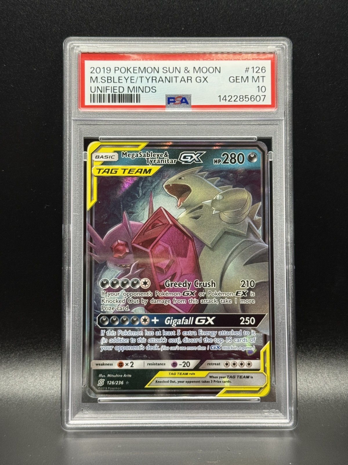 PSA 10 GEM MINT Mega Sableye & Tyranitar GX 126 Unified Minds Pokemon Card