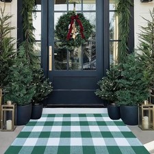Green and White Buffalo Plaid Outdoor Rug Spring Door Mat Layering Rug