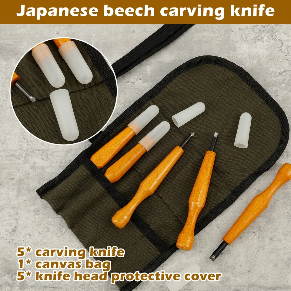 5Pcs Triangular Wood Carving Set Linocut Carving Tools With Blade FafWU - Image 2 of 4