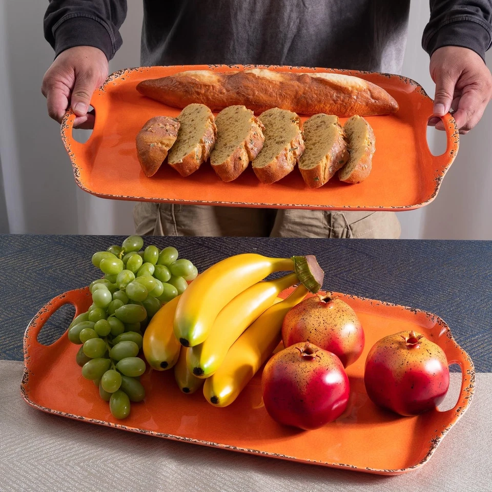 Bandeja para servir melamina con asas, 19"" x 12" vintage grande rectangular melama... Foto 3 de 4