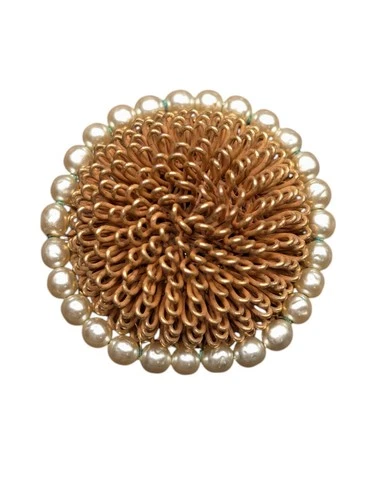 Vtg Miriam Haskell Signed Gold Tone Wire Faux Baroque Pearl Bead Border Brooch