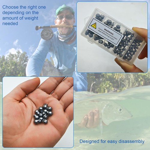 SANWEAL120PCS/200PCS Fishing Weights Sinkers - Premium 120PCS/5 SIZE, BLACK  - Picture 6 of 7
