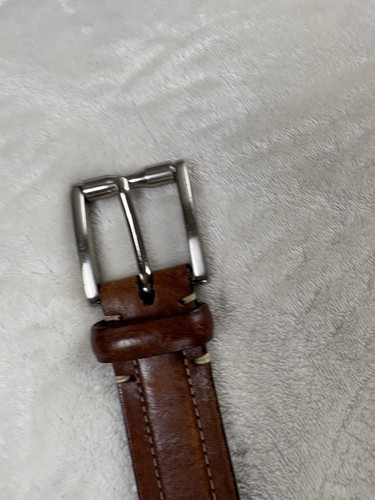 Cole Haan Men’s Belt Brown Leather Size 42 Silver Buckle Stain- see pics - Picture 10 of 16