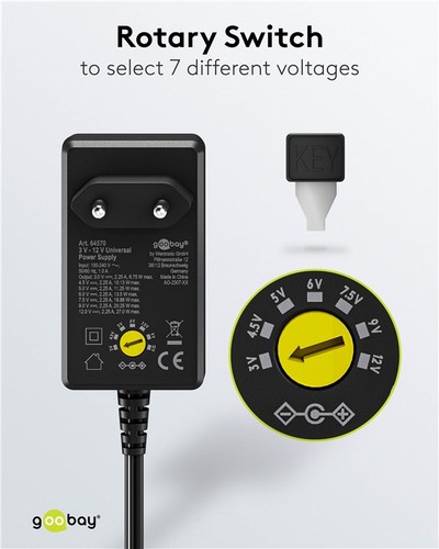 Uniwersalny zasilacz Goobay (3 V - 12 V, maks. 27 W / 2,25 A) - w tym 11 adapterów: 7 - Zdjęcie 5 z 6