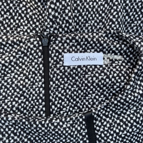 CALVIN KLEIN Sheath Dress Black/White Textured Sleeveless Trim Drop-waists Sz 8 - Picture 3 of 3