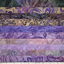 Lot 10 Fat Quarters Purple Daisy Batik Lunn Fabric FQ Pack Cotton Gold Lavender