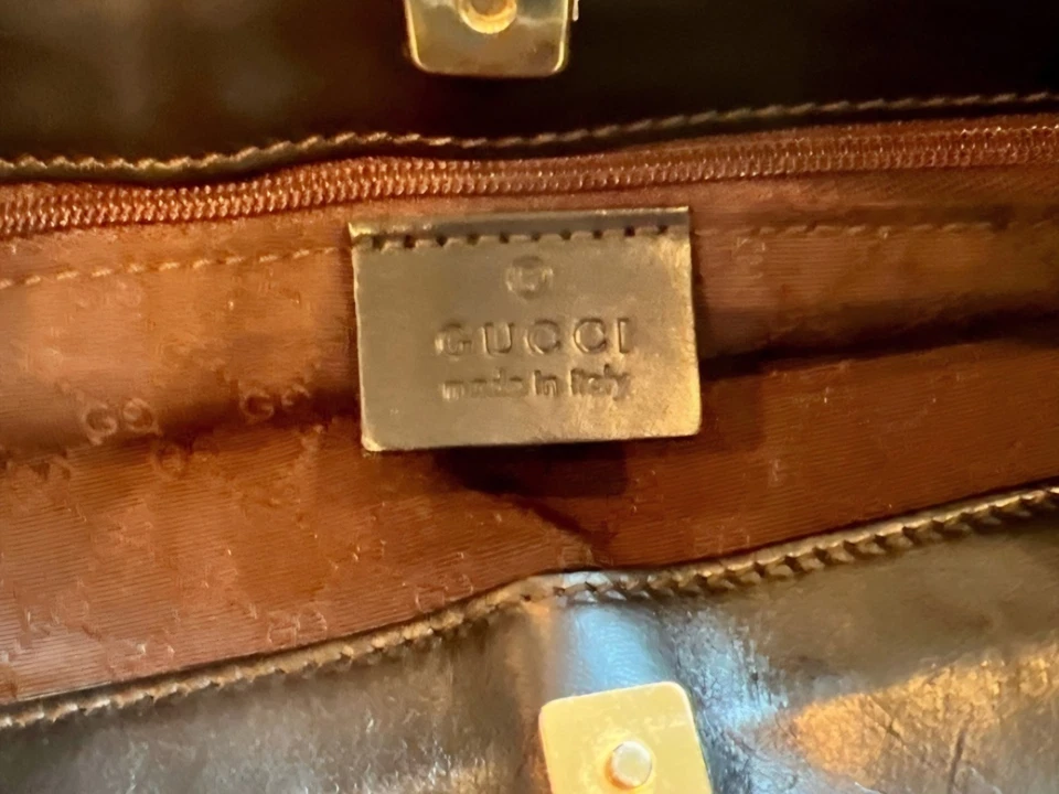 Gucci Vintage Sherry Web Leather & Canvas Shoulder Bag - Excellent Condition - Image 4 of 4