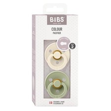 BIBS round latex pacifier set 6-12 months ivory and sage, 2 pack